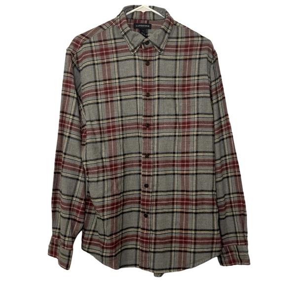 Lands End Plaid Flannel Button down long sleeve casual mens shirt medium - Picture 1 of 7